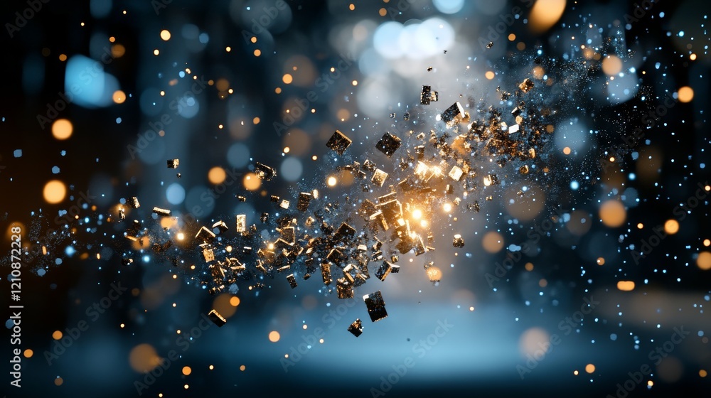 Poster dynamic explosion of particles and light creating an ethereal visual effect at night