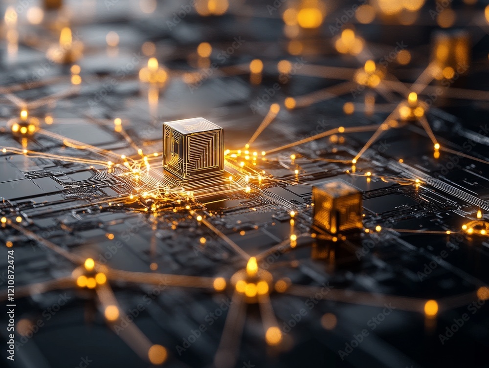 Poster intricate network of glowing circuits and processors showcasing advanced technology and innovation i