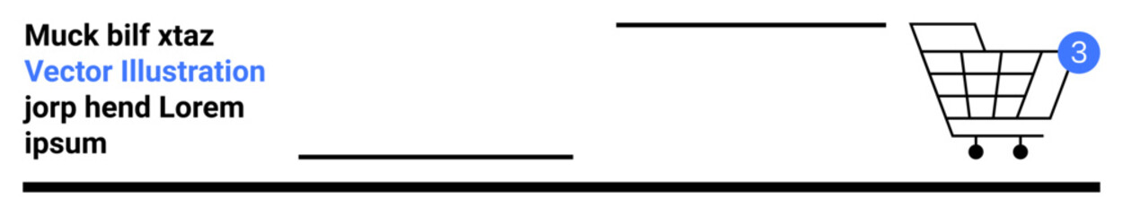 Shopping cart with three-item notification badge, sleek black lines, and minimalist design, ideal for online shopping, e-commerce platforms, user interfaces, web design inspiration, digital retail