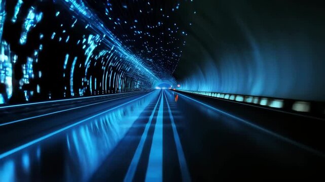 Futuristic lights illuminate highspeed journey through digital tunnel
