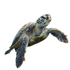 Green Sea Turtle Detailed Ocean Wildlife Art dark water     