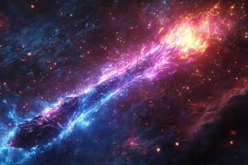 Naklejka premium dark murky water cannon blast spell erupting from ornate crystal wand swirling tendrils of deep blue and purple magic mystical energy particles dramatic lighting ethereal glow