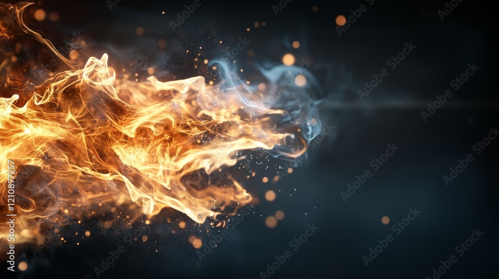 Poster flames and smoke swirl together creating a mesmerizing visual display in an abstract representation 