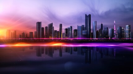 Obraz premium Vibrant City Skyline at Sunset