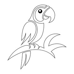 Parrot line. Parrot drawn with outline. Parrot isolated on white background. Tropical parrot