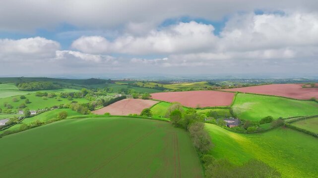 Fields and Farms from a drone, Devon, England,  Europe