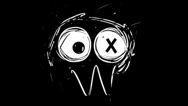 A scribbled character with a distinctive hand-drawn style and animated details. Ideal for adding a unique and playful touch to your projects