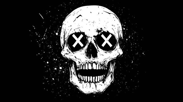 A stylized skull with animated details and a grunge aesthetic. Ideal for adding a dark, edgy, or rebellious touch to your projects