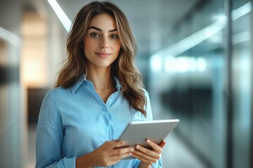 Fototapeta premium Mature Business Woman Executive Holding Tablet in Modern Office Environment