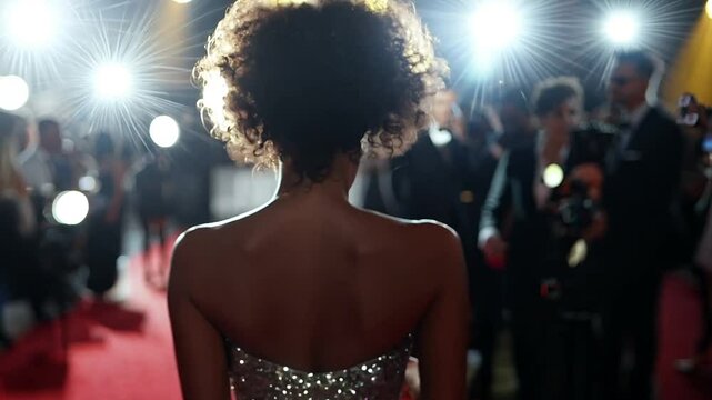 Celebrity woman walking on a red carpet