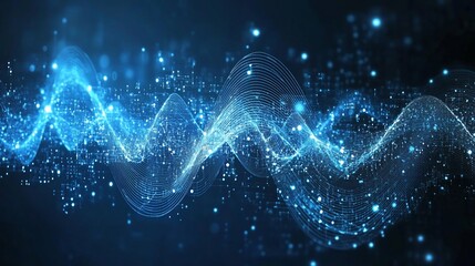 Abstract Blue Digital Wave, Data Flow, Technology Background, Futuristic Design
