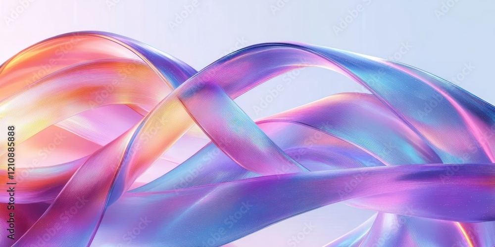 Poster futuristic abstract art with iridescent ribbons smooth curves and minimalistic design