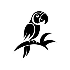 Parrot Logo. Parrot Sitting On Branch. Tropical Parrot. Wild Bird. Parrot Sign. Parrot Tattoo