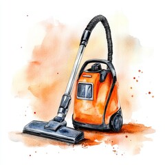 Fototapeta premium Handheld vacuum is presented in a watercolor style, highlighting its sleek design and unique texture against a clean white backdrop, emphasizing its compact form