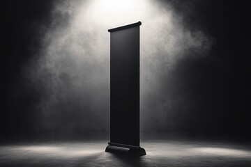 Minimalistic Black Roll-Up Banner in Spotlight with Softly Blurred Background
