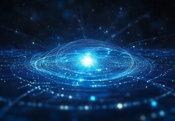 Quantum computer technologies concept. Futuristic blue