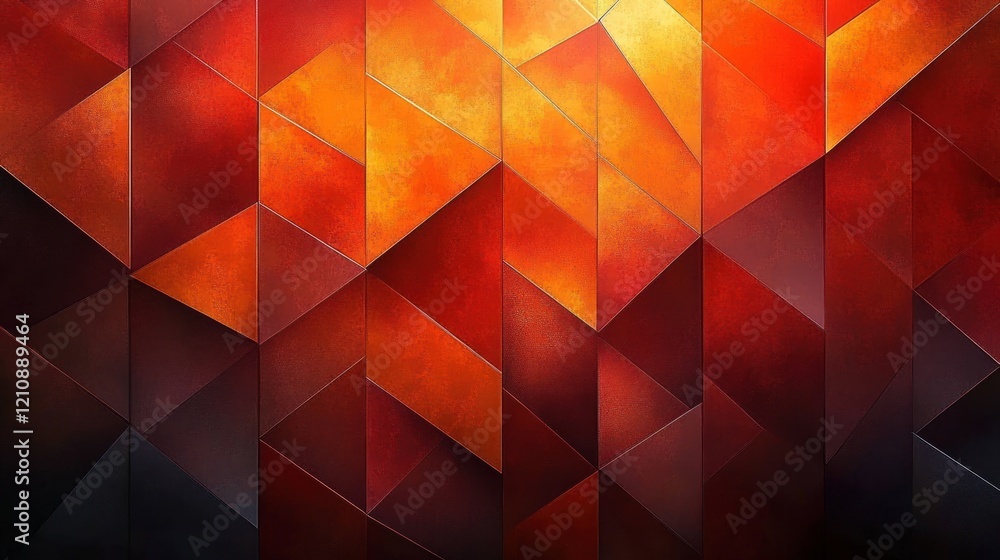 Poster geometric abstract background in rich red orange color palette with 3d effect and dramatic lighting