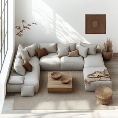 Minimalist Living Room Comfort with Sectional Sofa Natural Light and Earthy Accents