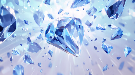 Sparkling blue diamonds falling on a bright background. Diamond Falls. Illustration