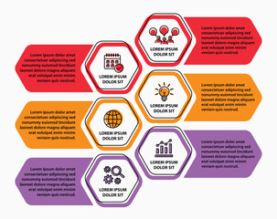 6 steps infographic template with 6 options. Flowchart that can be used for business report, data visualization and presentation. Timeline infographic elements vector illustration.