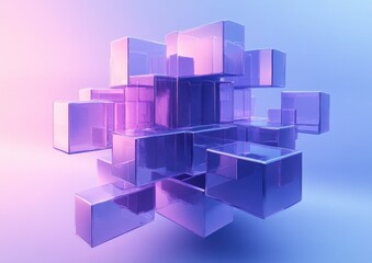 Obraz premium Minimalist Abstract 3D Render of Interlocking Geometric Shapes in Purple and Blue Soft Hues
