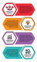 4 steps infographic template with 4 options. Flowchart that can be used for business report, data visualization and presentation. Timeline infographic elements vector illustration.