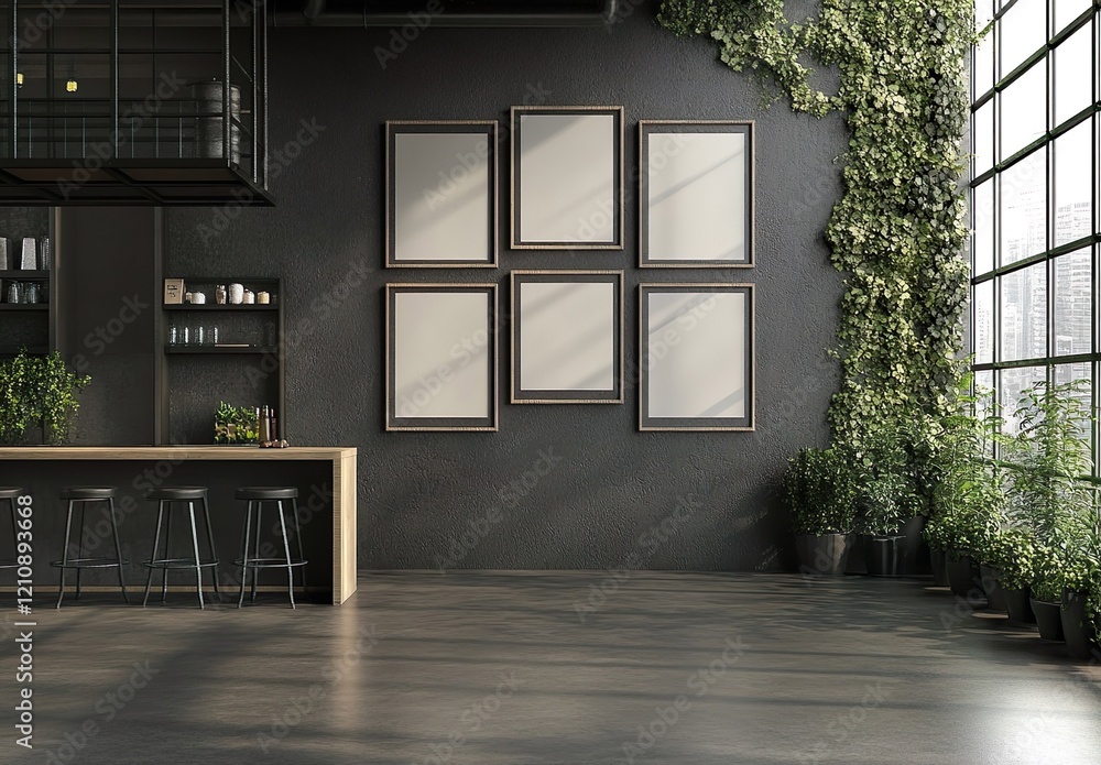 Poster rack of a modern flat with empty picture frames
