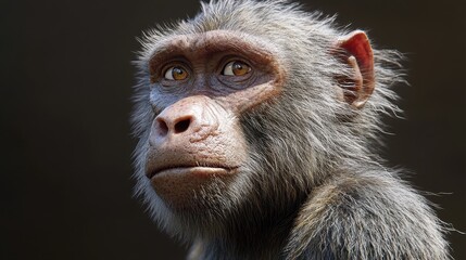Thoughtful young baboon gazing in natural habitat on a sunny day