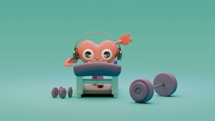 Cute heart figure working out in a minimal gym scene.