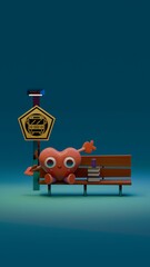 Cartoon heart figure sitting next to books on a bench
