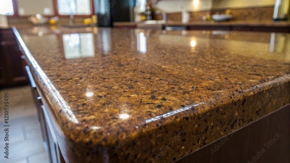 Aufkleber A closeup image capturing the rich color variations in a quartz countertop highlighting the lustrous finish and small flecks of mineral impurities creating a sense of depth and