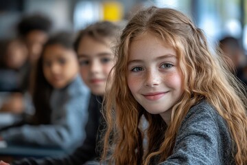 Obraz premium diverse group of elementary students collaborating on creative project bright classroom setting with natural light genuine expressions of engagement and joy