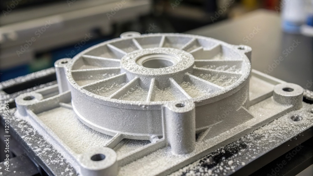 Aufkleber A closeup image of a fresh 3Dprinted component still covered in powdered material revealing the clean lines and precise edges characteristic of additive manufacturing technology.