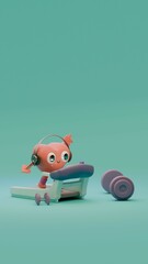 Adorable heart cartoon exercising with dumbbells and treadmill.