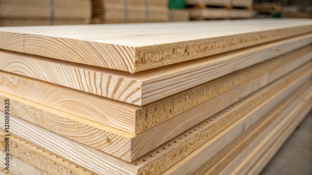 Aufkleber A closeup image of the crosssection of a CLT panel displaying the multilayered structure that contributes to its strength and stability accented by the smooth finish of the timber