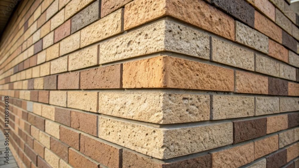 Poster A closeup of a building corner where recycled concrete bricks have been fitted together showcasing the unique textures and color variations that signify their sustainable lineage.