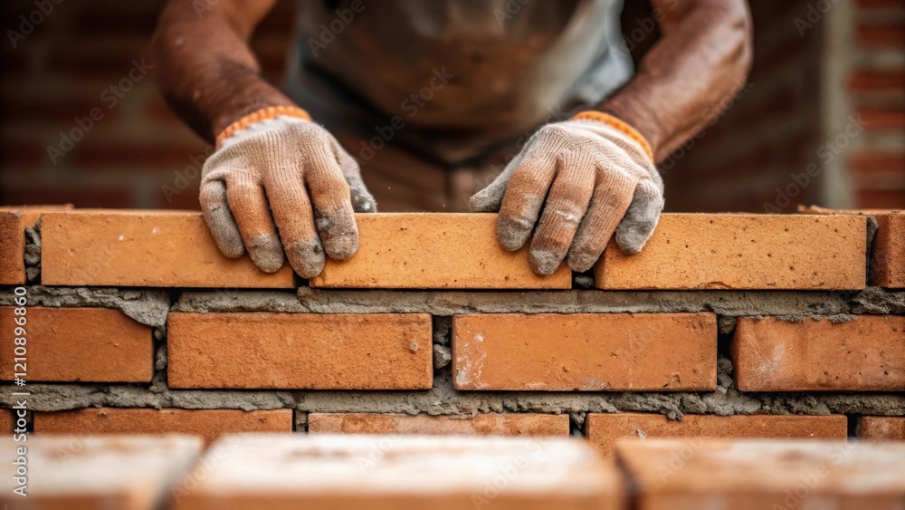 Poster A closeup of a laborers hands applying mortar to bricks capturing the craftsmanship and manual labor involved in creating walls for public housing units.