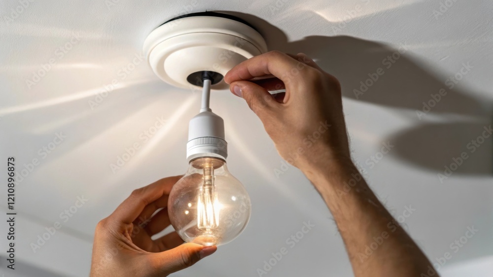 Aufkleber a closeup of a light bulb being screwed into a porcelain socket with the technicians fingers gently 
