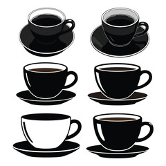 Coffee Cups and Mugs Icons silhouette with white background