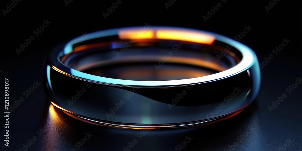 Poster modern minimalist metallic ring with gradient reflection in dark space