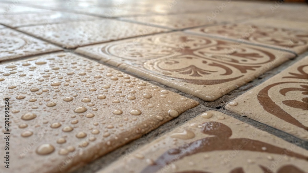 Poster A closeup of cured grout with tiny air bubbles on the surface capturing the imperfections and organic texture alongside one tiled surface with intricate patterns that create visual