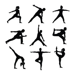 A set of silhouettes of yoga pose icons, gymnastic exercises vector  illustration with white background