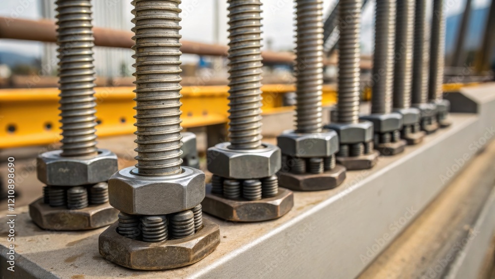 Poster a closeup of specialized bolts and connectors used in highwind construction highlighting their robus