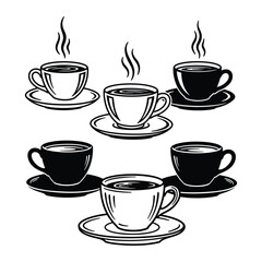 Coffee cup silhouette, Coffee and tea cups silhouette, Teacup silhouette, Ceramic cups silhouette, Tea and coffee cup icon set