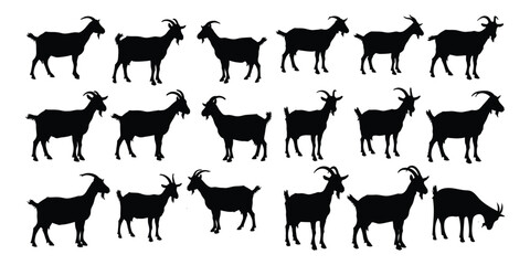  Many Goat silhouettes  vector illustration and art work with white background