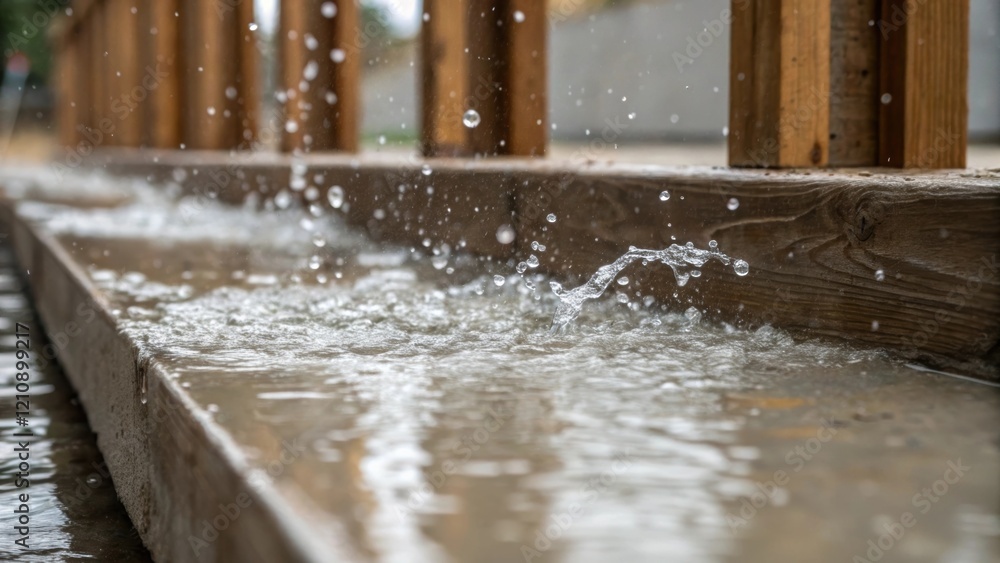 Aufkleber A closeup of the wet concrete splashing against the wooden forms capturing the dynamic motion and texture of the material as it fills the foundation.