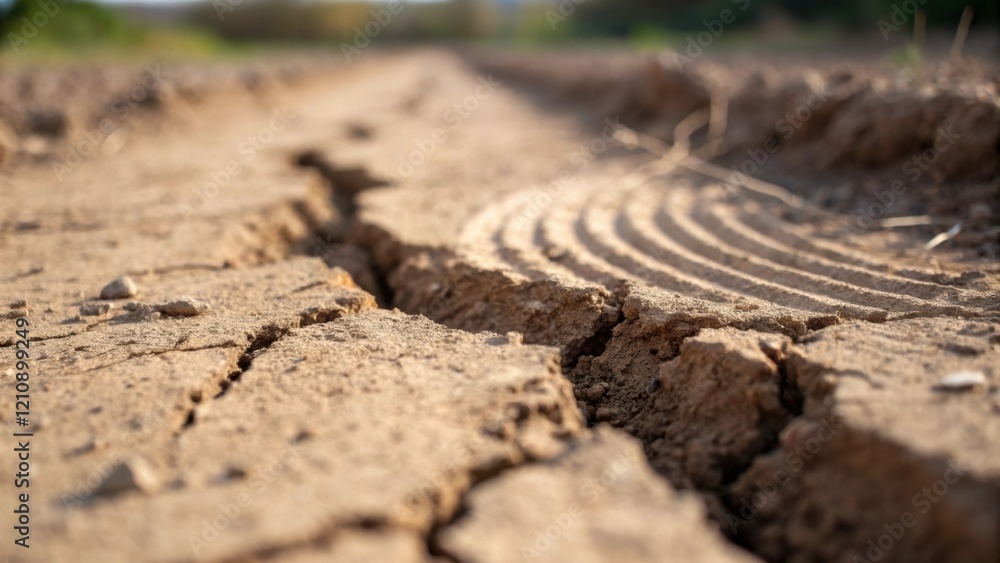 Poster A closeup of the vibrations rippling through the surrounding soil showing cracks and movement in the ground caused by the rhythmic pounding of the pile driver.