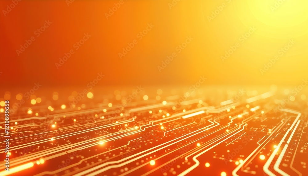 Poster abstract tech background with orange tones. dynamic graphic displays complex circuit board pattern. 
