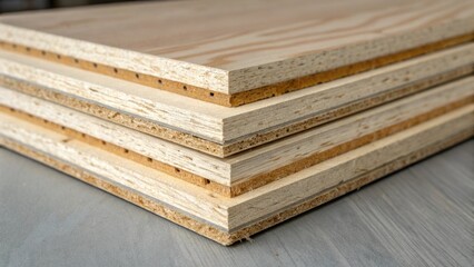 A closeup shot of the crosssection of a CLT panel revealing its layered construction. The distinct layers demonstrate the engineering principles behind crosslamination emphasizing