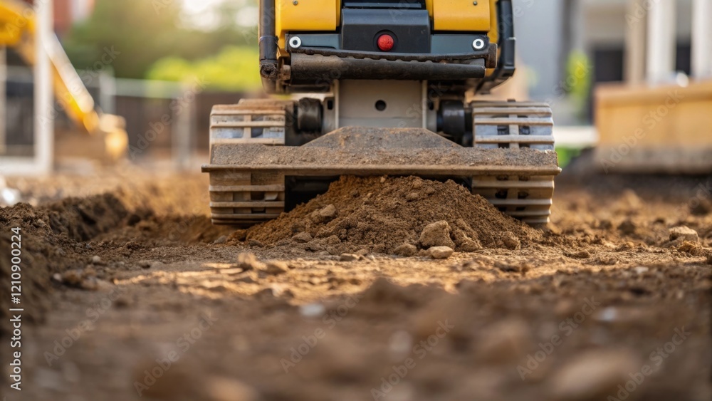 Poster A closeup view of soil compaction equipment in action with the ground visibly vibrating illustrating the direct source of constructionrelated vibrations.